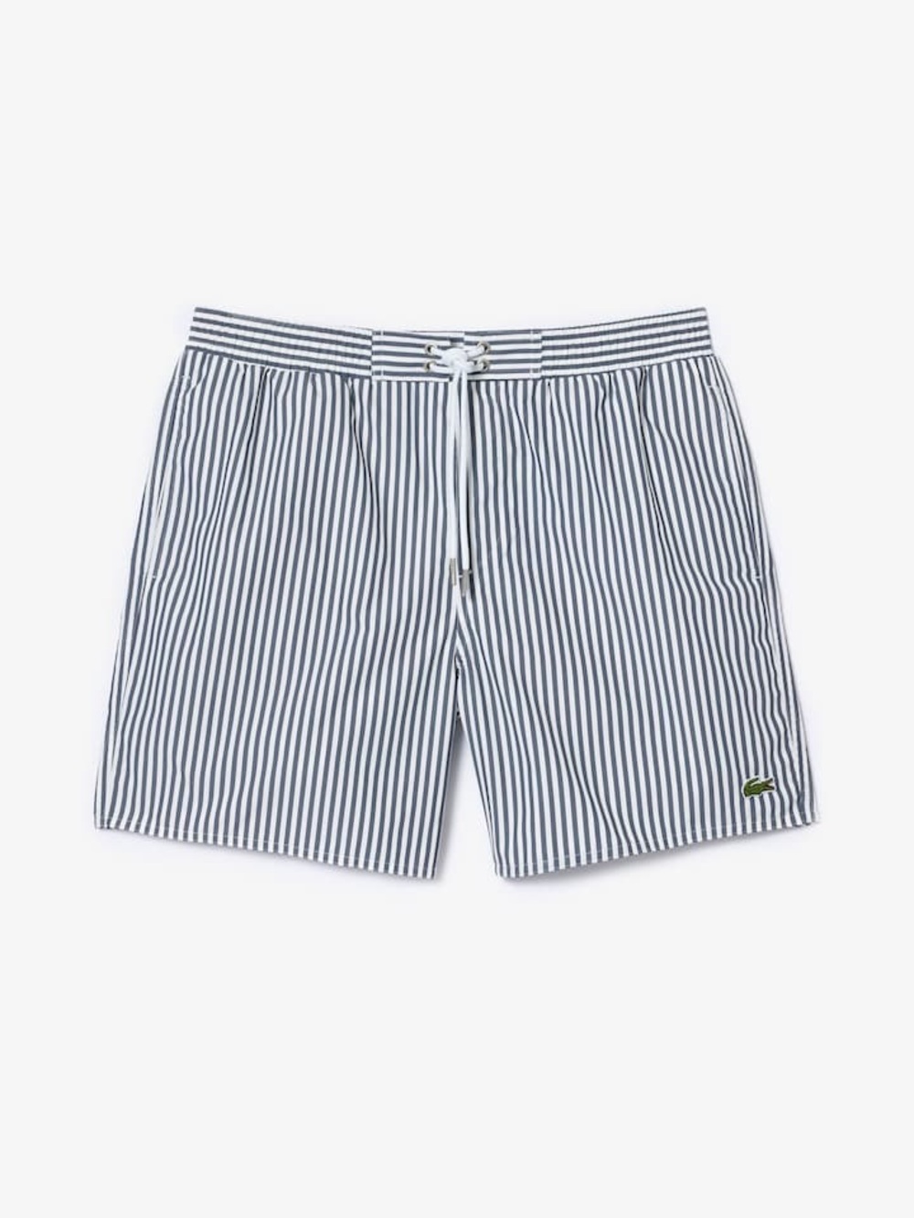 Lacoste Men's Gray/White Stripe Swim Trunks 5” Inseam